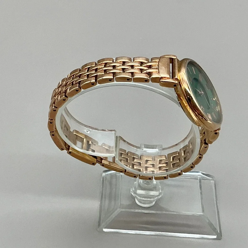 Anne Klein Watch Womens Rose Gold Tone Green Dial Roman Numeral 30mm NEW BATTERY